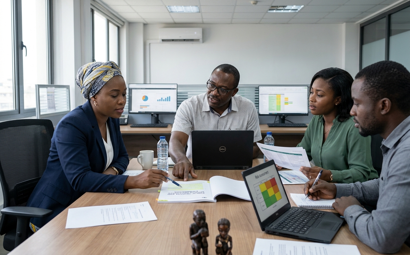 Corporate leadership and operations review in a modern workspace